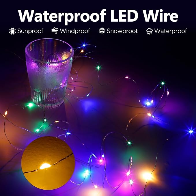 Fairy Lights Battery Operated String Lights 16.4ft 50LED Flashing and Constant Light Waterproof Silver Wire for Christmas DIY Party Wedding Decoration (Multicolor, 2 Pack)