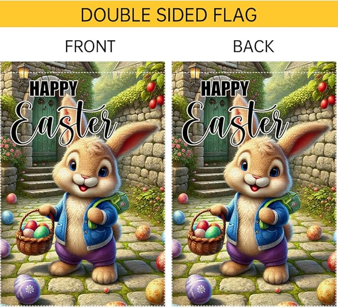 Happy Easter Garden Flag 12x18 Inch Small Double Sided Outside Easter Eggs with Flowers Branches Yard Decoration Seasonal Spring Outdoor Flags Decor