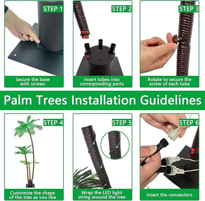 SOSHOT 6FT Lighted Artificial Palm Tree with Three Trunks and Upgraded 260 LED Lights - Outdoor/Indoor Use, Perfect for Tiki Bars, Patios, Homes, Offices, Beaches, Yards Pool and Cruise Party