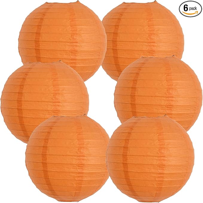 BEISHIDA 10-Inch Orange Round Paper Lanterns Hanging Decorative Chinese Paper Lanterns Lamp for Birthday Wedding Party Decoration and Baby Bridal Shower（6 Packs）