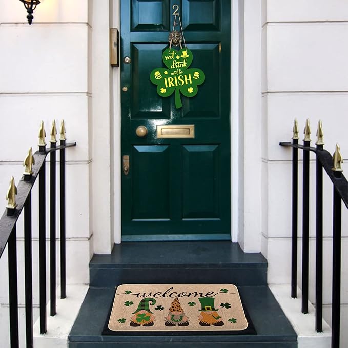 St. Patricks Day Door Mat Lucky Shamrocks Gnome Welcome Floor Mats Indoor Outdoor Rugs Saint Patrick's Day Decorations Kitchen Front Door Bathroom Rug Irish Doormats 17 x 30 Green