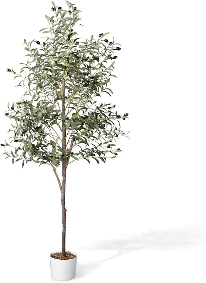 Artificial Olive Tree in Pot, 5.5 FT Tall Faux Olive Tree for Home Indoor Decor, Large Floor Plant with Textured Leaves Fruits, Realistic Wood-Grain Trunk, Fake Plant for Living Room Bedroom Office