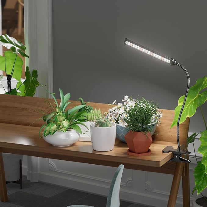 GooingTop Grow Light for Indoor Plants Growing,5000K White Full Spectrum Gooseneck Plant Lamp with Red Blue LED Clip Desk for Pot Plant Seed Starting,Dimmable with Auto Timer