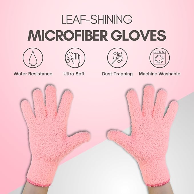 Mossify Microfiber Gloves for Plant Dusting – Reusable & Washable Plants Leaf Cleaning Gloves for Houseplants & Indoor Gardening, Soft & Absorbent Plant Dusting Glove for Windows, Dust Mitt - Pink