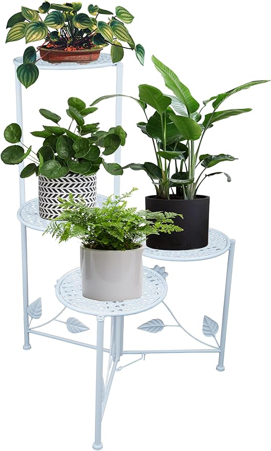 NAKUPE Plant Stand Indoor Outdoor, 3/4 Tier 30" Tall Metal Flower Pot Holder Shelves for Multiple Plants, Multi Tiered Planter Rack Display Shelf for Patio Garden Living Room Corner(White)