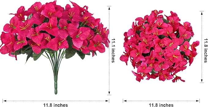 Ivydale Artificial Flowers for Outdoors Spring Summer Decor, 4 Bundles Fake Bougainvillea Silk Flowers for Outside Faux Outdoor Plants UV Resistant Realistic for Planter Patio Porch Balcony, Hotpink