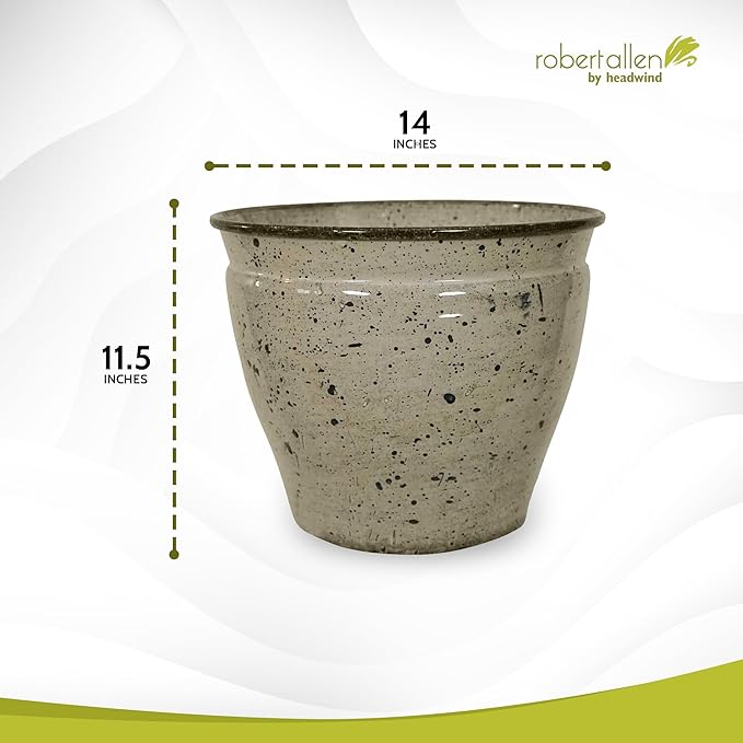 Headwind Robert Allen Riverside Collection – 14" Chamois Glazed Decorative Plant Pots Indoor with Drainage & Outdoor - Modern Flower Pot Weather-Resistant Lightweight Stone-Look Composite Planter