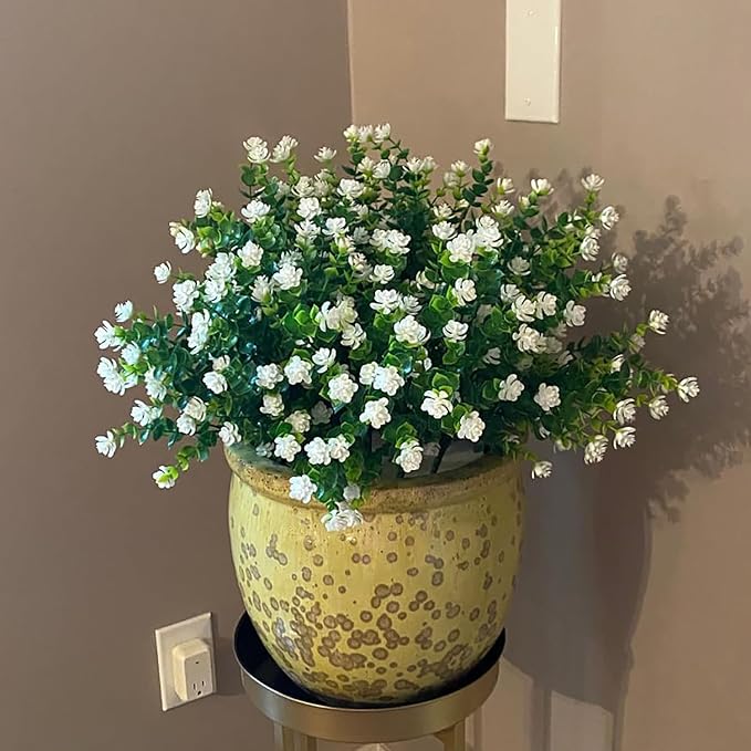 BCBLF Artificial Flowers for Outdoors, Outdoor Faux Plants, 12 Bundles UV Resistant Realistic, Faux Flowers for Outdoor Planters, Spring Summer Home Garden Decoration, White