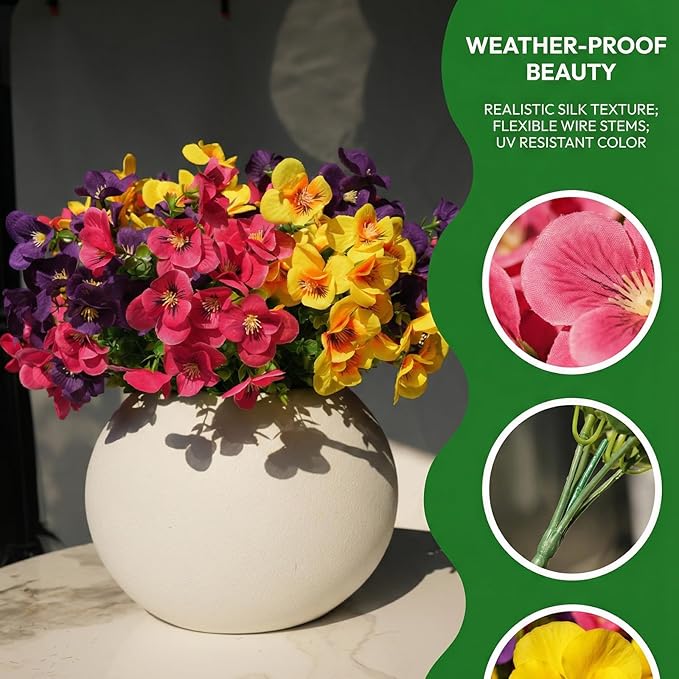 Artificial Flowers for Outdoor, Realistic Faux Plants for Outside Indoor Porch Patio Window Box Planter Home Decor (Colour Mixture)