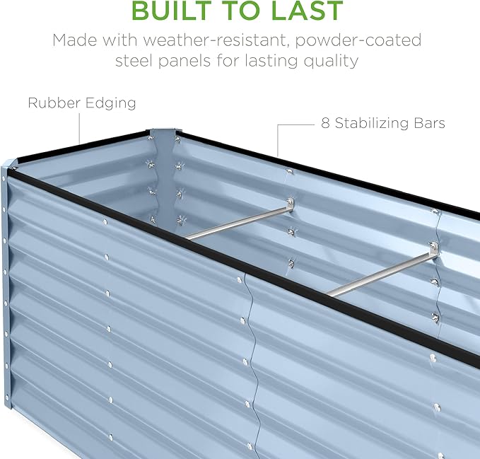 Best Choice Products 8x2x2ft Raised Outdoor Metal Garden Bed, Rectangular Planter Box for Herbs, Flowers, and Deep Root Vegetables w/ 240 Gallon Capacity - Mist Blue