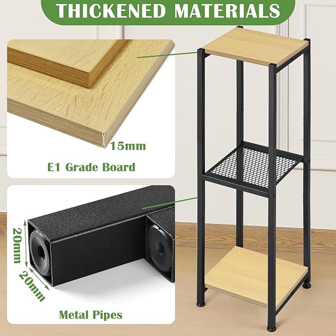 Dipion Extra Tall Plant Stand Indoor,40 Inch Plants Stands,3 Tier Metal Plant Stand with Heavy Duty Wood and Metal Mesh Shelf,Yellow Oak and Black