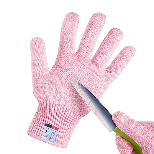 Cut Resistant Gloves, 1 Pairs of Food Grade Cut Resistant Gloves, Cutting Gloves for Kitchen, Oyster Shucking, Fish Fillet Processing, Carving Wood and Gardening(Small-Pink)