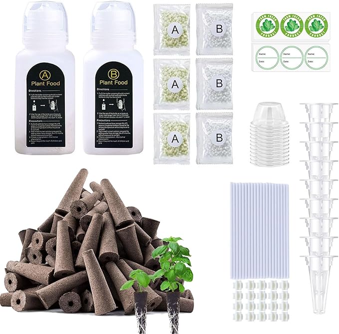 Indoor Hydroponic Growing Kit, Includes 36 Growing sponges, Plant Support Frame & Nutrient Solution Set. Features Replaceable Growing sponges and Seed pods, Compatible with All Brands.
