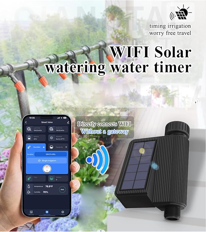 Haozee Solar WiFi Sprinkler Timer,Smart Hose Timer for Watering,Smart Water Timer for Garden Hose,Built-in Flow Meter,Automatic Irrigation Controller System for Lawns and Yard.