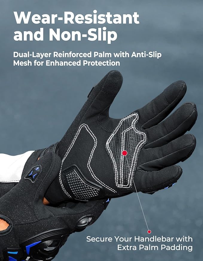 KEMIMOTO Motorcycle Gloves for Men, Touchscreen Cycling Gloves for Outdoor Sports On-Road Off-Road Mountain Motorcycle Motorcross Motorbike Dirt Bike Bicycle Racing ATV UTV