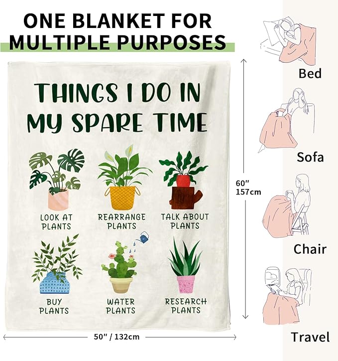 Glydein Plant Lover Gifts for Women Men, Gardening Gifts for Women Men, Flannel Soft Blanket Decor, Plant Lady Mom Gift Ideas, Gardener Gift for Birthday Mothers Day Christmas - 50x60 inches