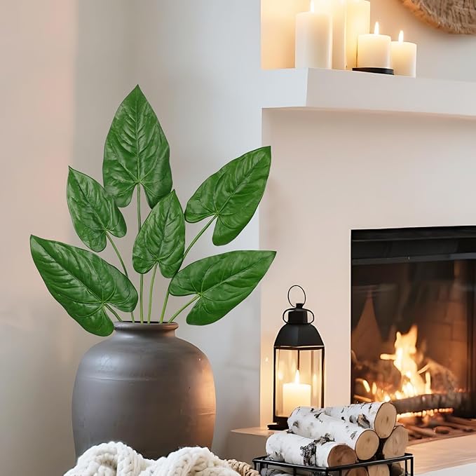 Hollyone 6 Pack Artificial Anthurium Leaves with Stems Real Touch Faux Anthurium Safari Leaf Fake Palm Tropical Plants for Vase Hawaiian Luau Party Jungle Beach Table Home Wedding Kitchen Decor