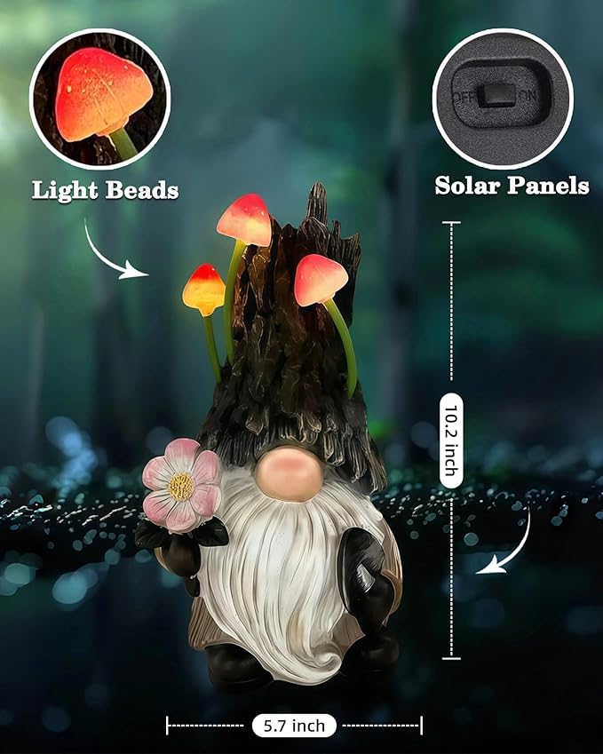 Gnomes Solar Lights Garden Decor Outdoor Statues Front Yard Lawn for Outside Balcony Patio Backyard House Porch Pool Home Decorations Art Housewarming Birthday Gifts Mom for Women