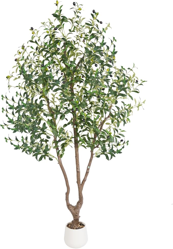 Sillaff Faux Plants Indoor, 6FT Fake Tree Large Artificial Tree Tall Faux Olive Tree with Pot, Nearly Natural Olive Branches and Fruits for Living Room Office Home Decor
