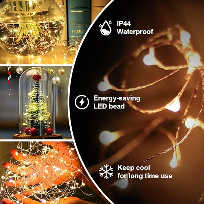 Fairy Lights Battery Operated Firefly Twinkle String Lights Mini 6Pack Cooper Wire 6.6ft 20L Indoor Waterproof for Bedroom Christmas Easter Halloween Parties Wedding (Warm White)