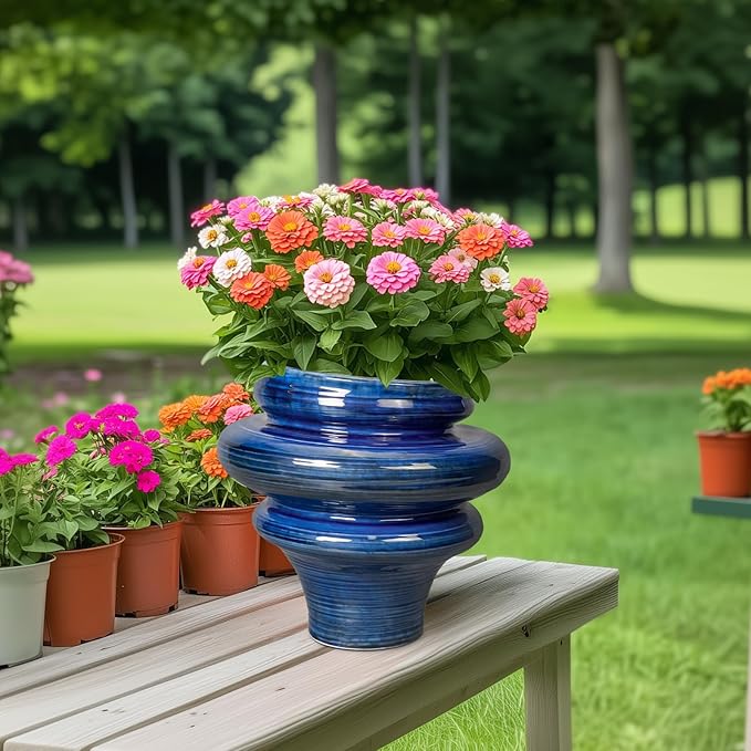 Teagas Ceramic Pots for Plants - 11 Inch Ceramic Planter with Drainage Hole, Unique Planters for Indoor Outdoor, Large Decorative Flower Pot, Home Office Room Decor, Gifts for Plants Lover, Blue