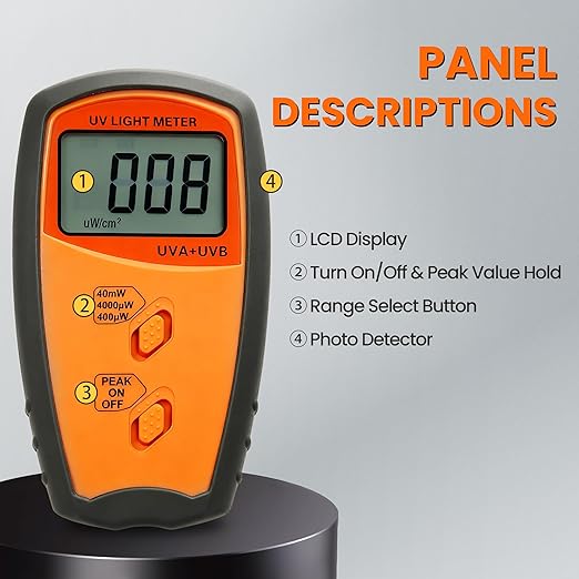 AMTAST UV Light Meter Professional UV Monitors Measurable of UVA & UVB Light Measure Tester with 290~390nm Range Portable UV Sunlight Tester (Model UV340B)