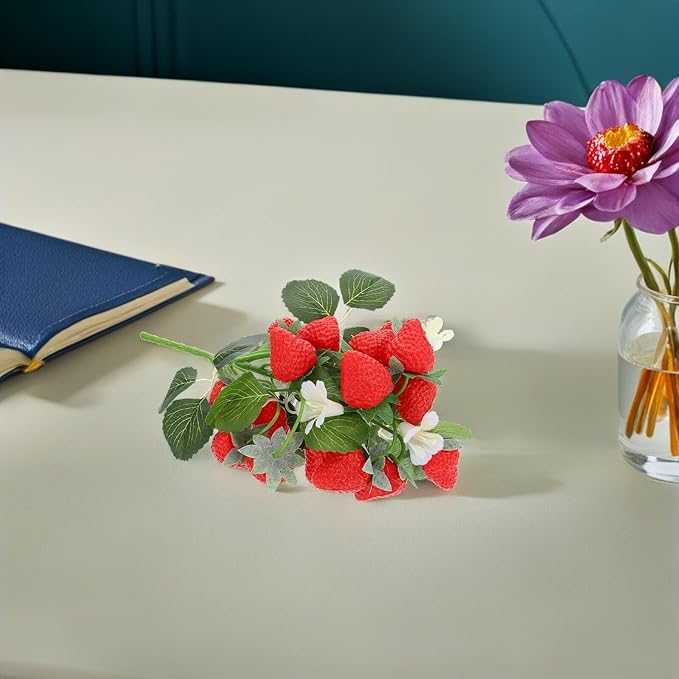 DECHOUS 2Pcs Fake Strawberry Flower Bouquet - Artificial Strawberry Branches Simulated Fruits Flower Arrangement for Home Restaurant Table Wedding Decor