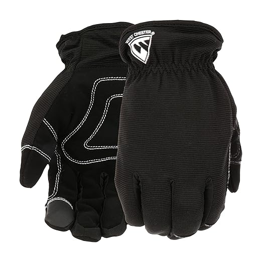 West Chester High-Dexterity Lined Men's Work Gloves, PosiTherm Lining, Winter Weather Gloves, Touch Screen Capable, Black, Large, (96156BK-L)