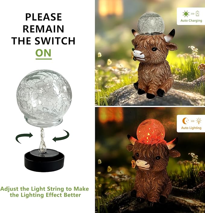 HONGLAND Highland Cow Solar Outdoor Statues for Garden, Outside Decor with Color Changing Lights for Yard Lawn Ornaments Porch Patio Balcony Home Farmhouse, Birthday Gifts for Grandma Mom Women