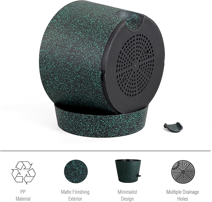 Meowell 12 inch Large Self Watering Pots for Indoor Outdoor Plants, Flower Plant Pots with Mesh Drainage Holes for Garden, Plastic Planters with Reservoir for Home Plants, Black with Green Speckles