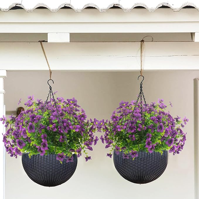 Grunyia 10 Bundles Artificial Flowers Outdoor UV Resistant Fake Flowers No Fade Faux Plants Garden Porch Window Box Decorating (Purple)