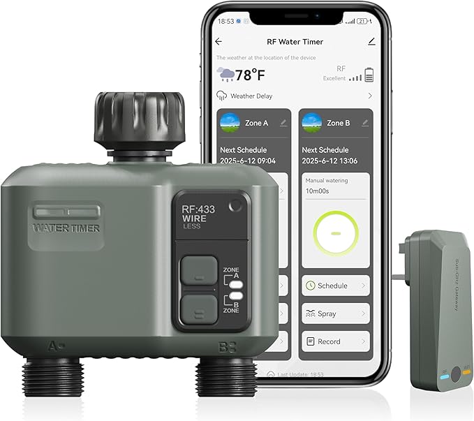 2 Zone Sprinkler Timer, Programmable Hose Timer with Brass Inlet & Outlet, for Garden Hose with Rain Delay/Manual Watering/Automatic Irrigation Controller System for Yard, Lawn