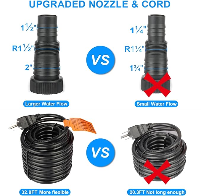 OYO WATER Outdoor Large 5600gph-305W 32.8FT Pond Water-fall & Kio Fish Fountain-s &Garden Pump Submersible IPX8: Long 32.8FT Cord Smart-er & Quieter Duck & Yard &Patio Ponds Pumps, 1 Barrier Pump Bag