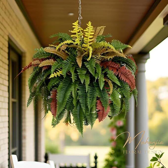 Muhanjia 50” Silky Artificial Boston Fern, 128 Fronds Large Hanging Plants for Outside Planter,Bush Floor Plants Large for Home Decor Porch Patio Garden Indoor Outdoor (128Fronds1Pcs)