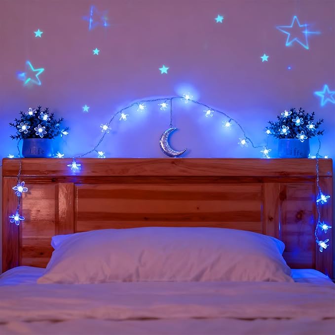 100 LED Light Up Flowers String Lights for Bedroom Romantic Decor, Plug in Fairy Cherry Blossom Tree Wall Hanging Indoor DIY Decorations for Christmas Easter Valentines Day Proposal Birthday
