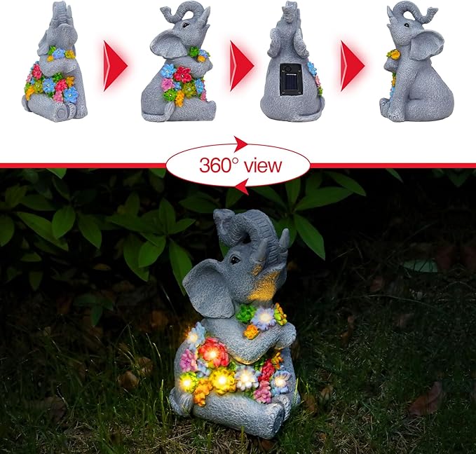 RICHIE Womens Gifts Solar Statues for Garden Decor, Outdoor Elephant Sculptures for Clearance Lights for Outside Lawn Ornaments Birthday Gifts for Mom Grandma Women- Chrismtas Gifts for Mom Grandma