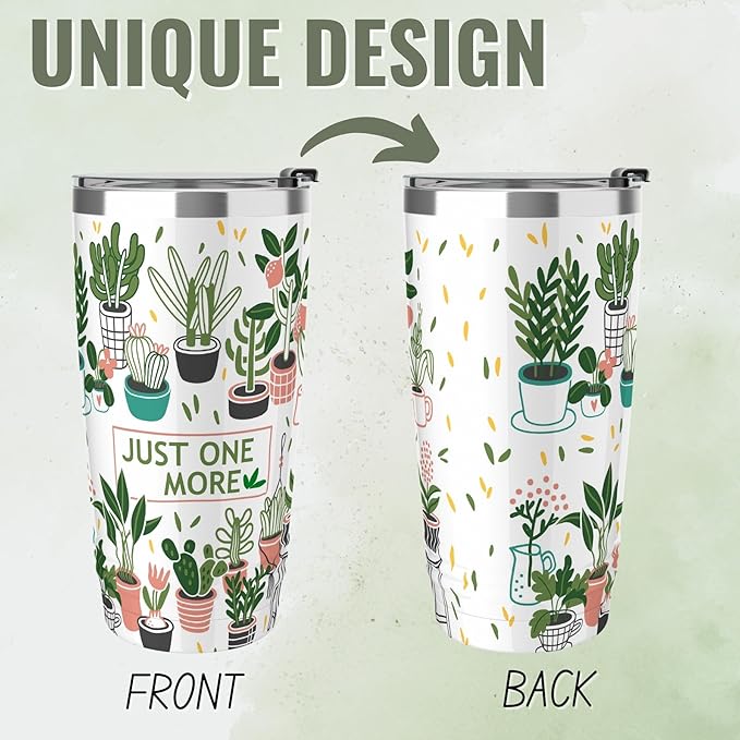 Onebttl Gardening Gifts for Women, Tumbler for Plant Lovers, Gardeners - 20oz/590ml Double Wall Vacuum Insulated Stainless Steel Tumbler Cups - Gifts for Birthday, Christmas - Just One More