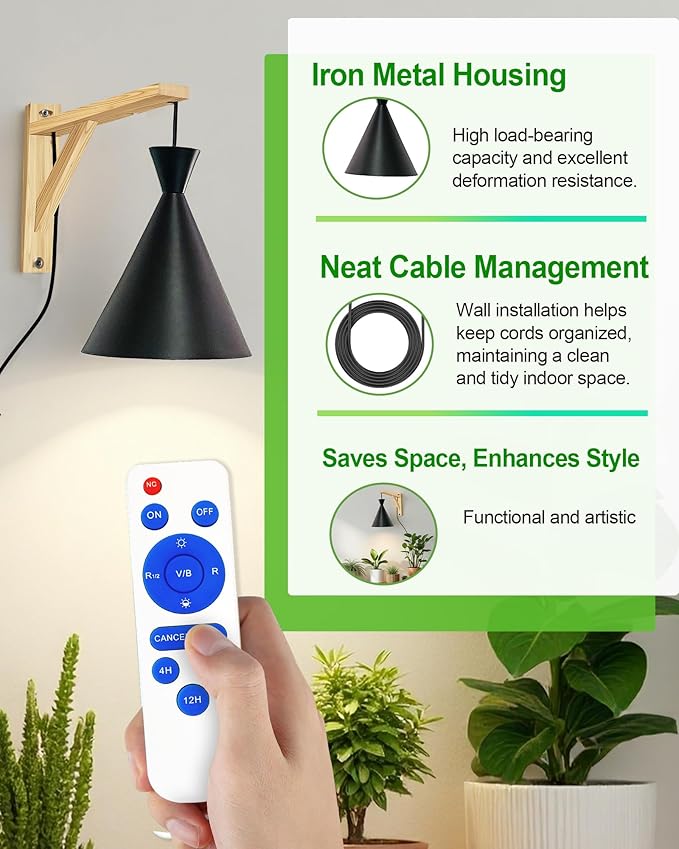 Arikashi Hanging Grow Light, LED Growing Light Full Spectrum for Indoor Plants，4/8/12H Timer, Height Adjustable Grow Lamp for Large Plants