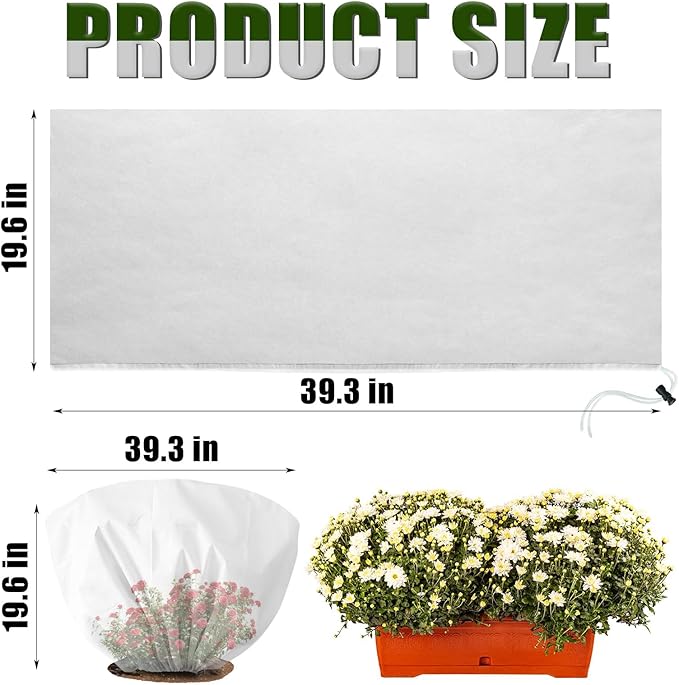EYNDYN 8 Pcs Plant Covers Frost Protection Bag 39.3" x 19.6" Winter Reusable Plants Jacket with Drawstring Shrub Protection Wraps Bags Frost Blanket for Winter Outdoor Garden Plants