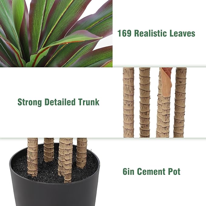 FLOWORLD Dracaena Artificial Plant 6ft Red Yucca Silk Tree Faux Plants Indoor Tall Fake House Floor Plants Realistic Artificial Trees for Home Office Decor Indoor Outdoor Housewarming Gift