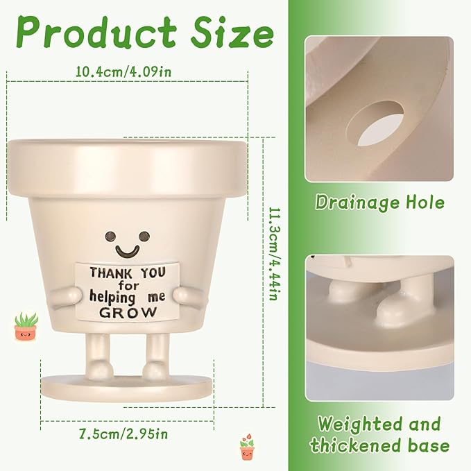 KIUGCO Funny Smiley Face Planter Pots with Drainage - Unique Cute Resin Flower Pot for Indoor Outdoor Plants Succulents Cactus Teacher Appreciation Gifts