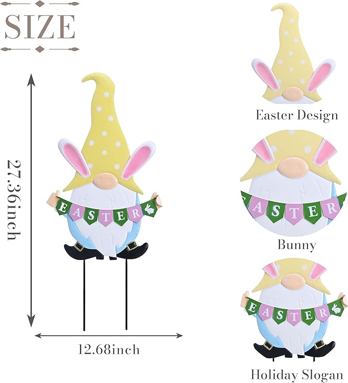 TERESA'S COLLECTIONS Easter Decorations Outdoor for Home, Metal Garden Gnomes Decor Yard Stakes, Pink & Blue Egg Rabbit Garden Stakes Gifts, Welcome Yard Signs for Outside Lawn Porch Patio, 27"