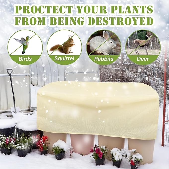 BATULU Plant Frost Cover, Rectangular Planter Plant Winter Frost Blanket with Drawstring, Garden Netting for Garden Protection, Raised Beds in Winter Damaged Bark 2 Pcs(59 * 15.7 * 17.7 INCH)