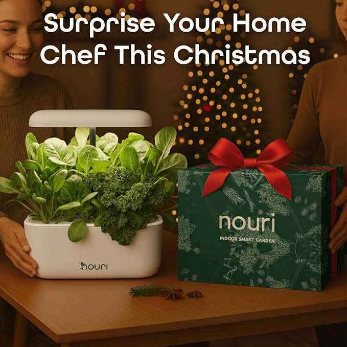 Nouri 7 Pod Smart Garden for Home Cooks | w/Heirloom Basil | Hydroponics Growing System | LED Grow Lights | Indoor Herb Garden Kit | Herb Growing Kit Indoors for Plant Lovers, Gardeners, Kitchen