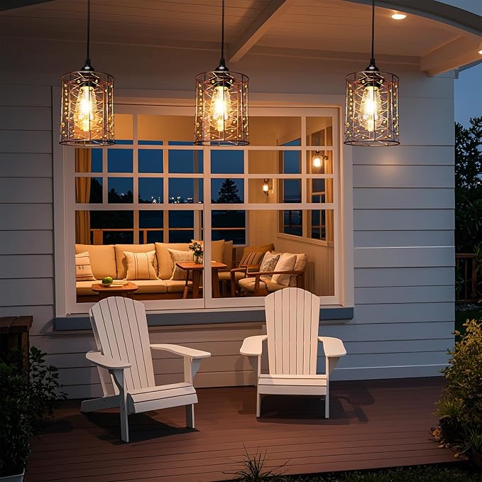 Battery Operated Hanging Outdoor Chandelier, Battery Pendant Light, Gazebo Lights Outdoor Waterproof, 4 AA Batteries, for Gazebo, Pergola, Porch, Patio, Indoor/Outdoor Decor Lighting (3)