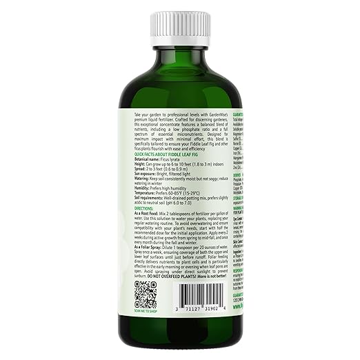 3-1-2 Liquid Fertilizer Concentrate with Micronutrients - Optimal Fiddle Leaf Fig Plant Food, Ideal for Ficus Lyrata & Fig Trees, Gold Leaf Enhanced Indoor Plant Fertilizer (16 OZ)