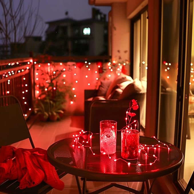 JMEXSUSS 4 Pack 50 LED Red Valentines Day Fairy Lights Battery Operated, 16.1ft Christmas Fairy Lights, Red String Lights for Bedroom Wedding Party Holiday Decorations