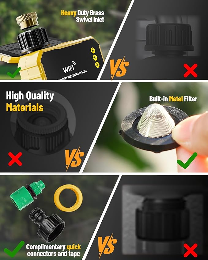 WiFi Water Timer with Brass Inlet No Need Gateway, Smart Hose Timer WiFi Sprinkler for Garden Hose, APP Remote Control Via 2.4Ghz WiFi Voice Control with Alexa and Google Assistant