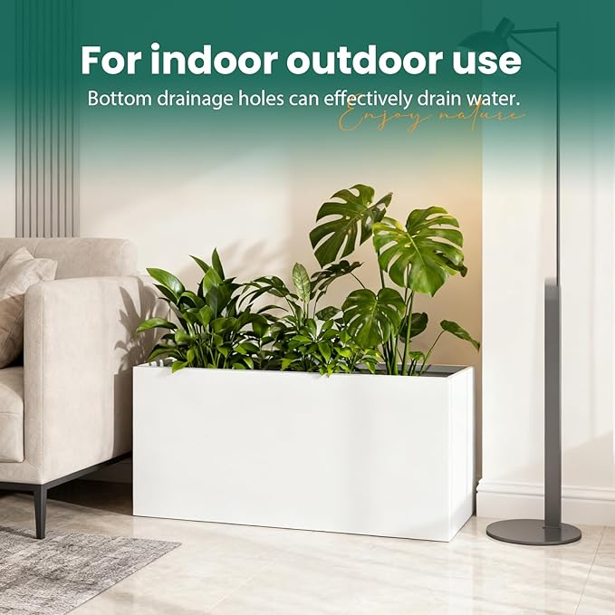 GZGNEEVL Metal Rectangular Planter White Steel Rectangle Planter Box 36" L x 12" W x 16" H Outdoor Indoor Galvanized Steel Large Planters Modern Commercial Residential for Plants Porch Patio