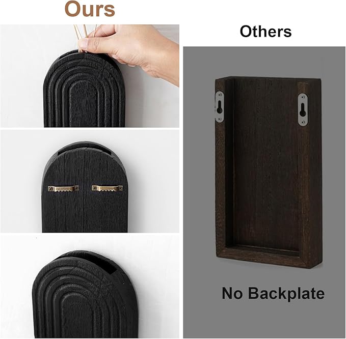 Wooden Wall Planter Vase Set of 2, Boho Hanging Planter for Indoor Plants & Flowers, Natural Wood Wall-Mounted Planters for Art Home Decor - Living Room, Bedroom, Bathroom, Patio (Black)